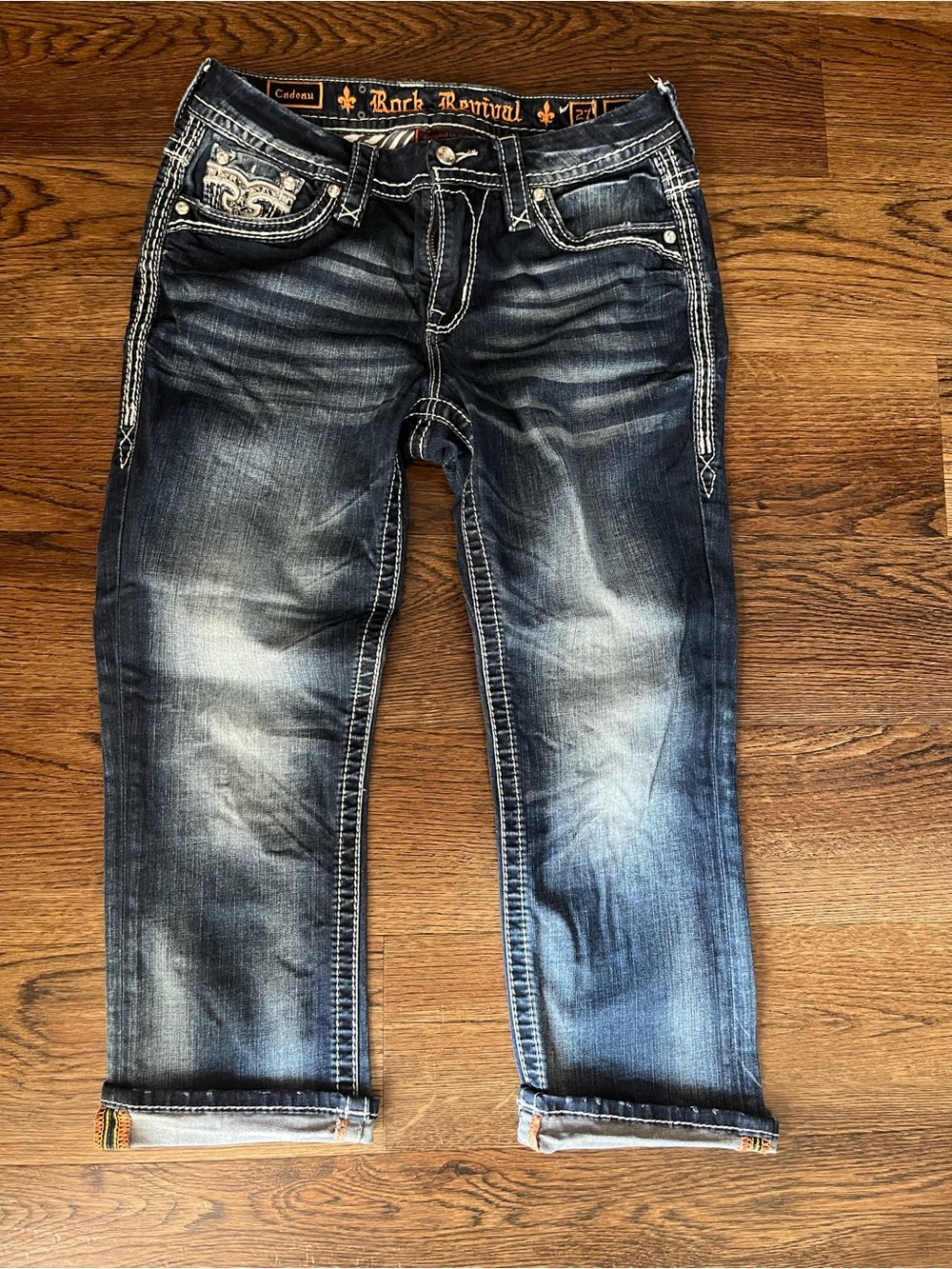 Rock Revival “Cadeau” Women’s Dark Blue Washed Easy Cropped Jeans
